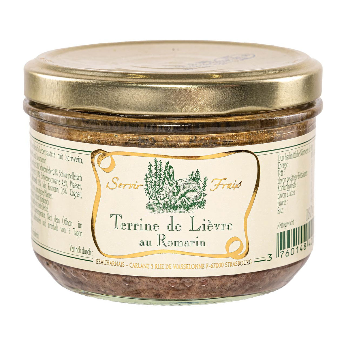 Beauharnais Hasenpastete mit Rosmarin 180g