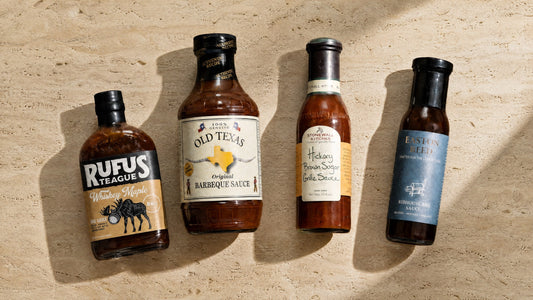 Barbecuesaucen von Rufus Teague, Old Texas, Stonewall Kitchen und Easton Reed nebeneinander
