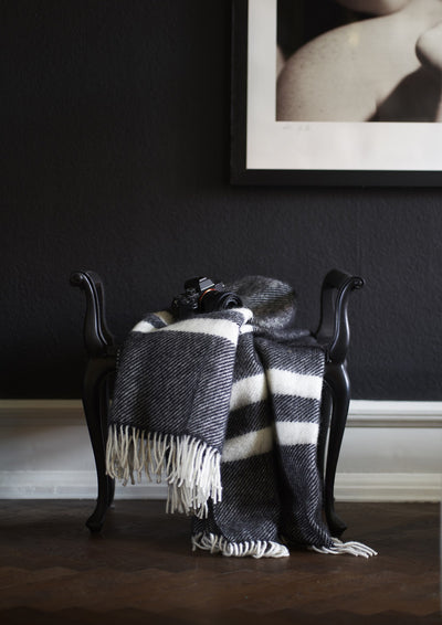 Wool Blanket Gotland Stripe – black