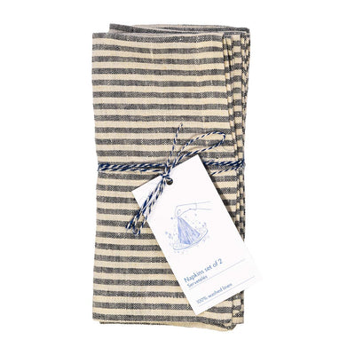 Leinen Servietten – Thin Black Stripes – 2er Set