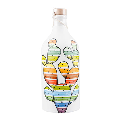 Olive oil ceramic bottle colorful cactus