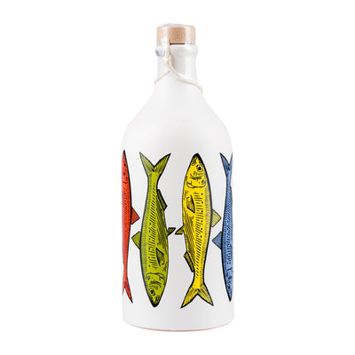 Olive Oil Ceramic Bottle Colorful Sardines